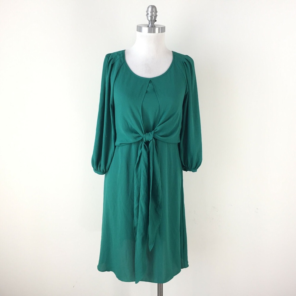 Women's Anthropologie Maeve Valparaiso Emerald Green Chiffon Dress Tie Front